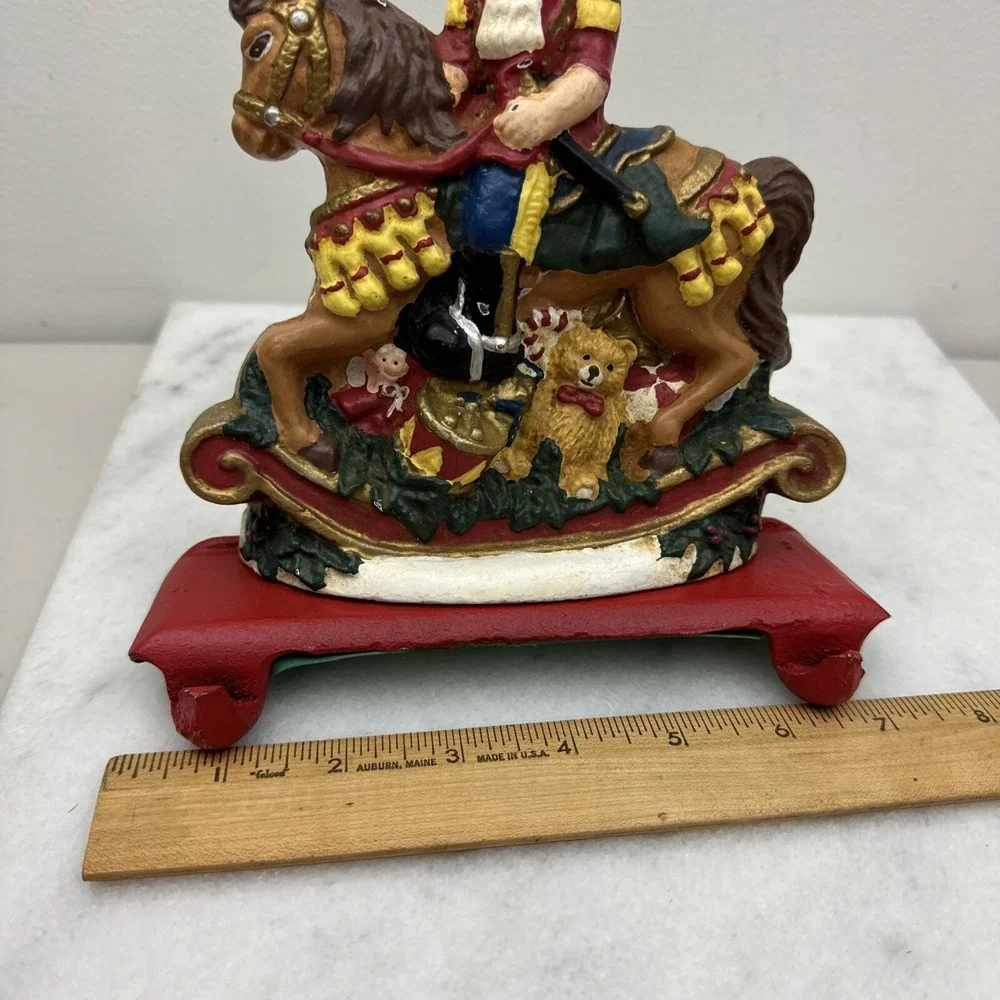 Cast Iron Christmas stocking hanger Nutcracker rocking horse double hook Vintage